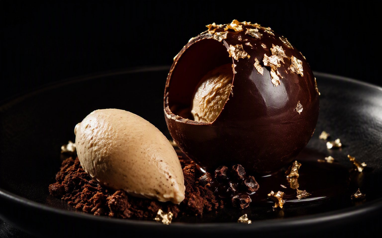 Sphère chocolat, glace fève tonka — démonstration
